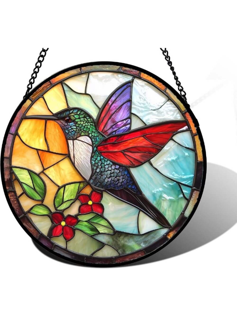 12” Hummingbird Stained Glass Suncatcher - Beautiful Window Hanging Gift for Her